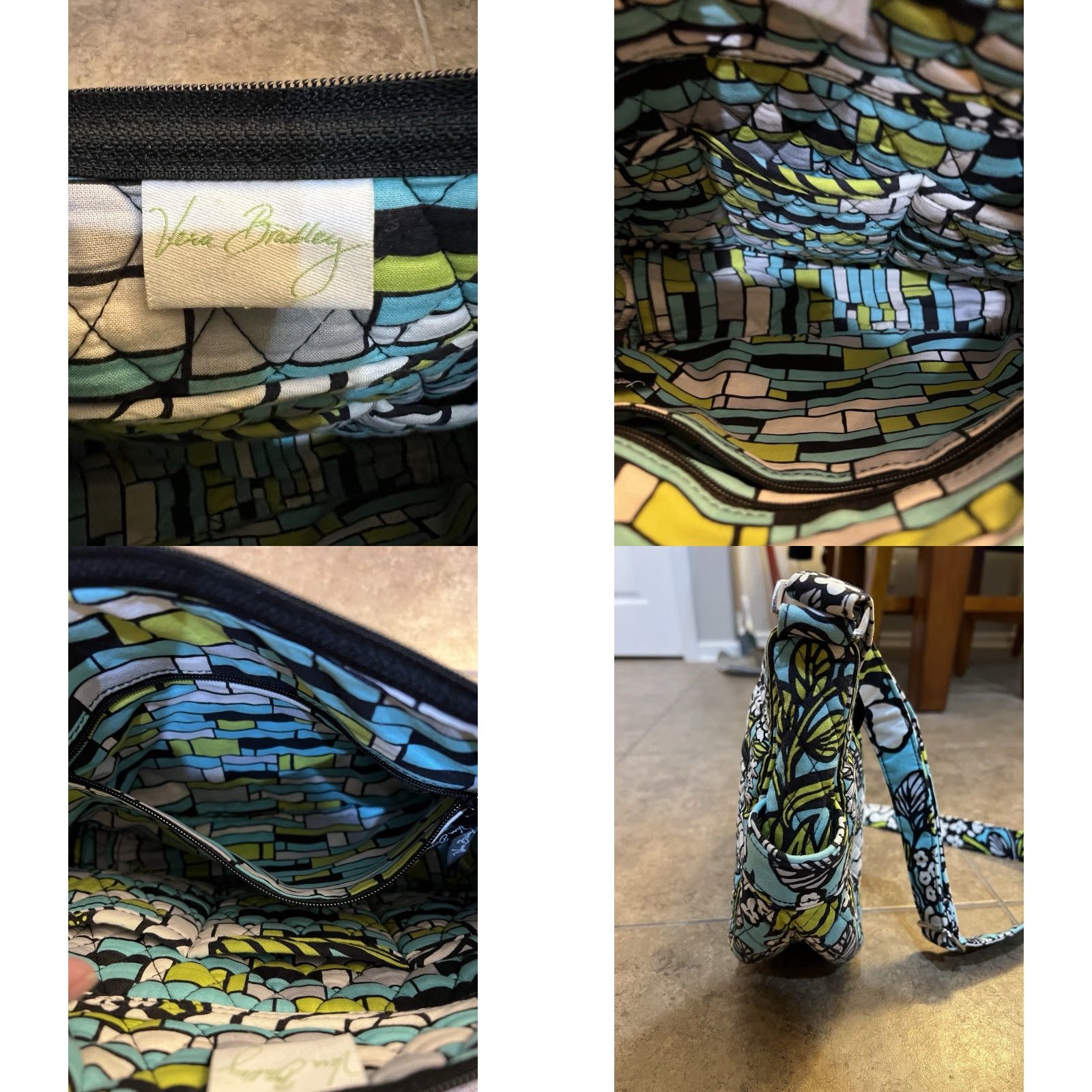 Vera Bradley VINTAGE Vera Bradley Crossbody Bag Women Medium Floral Bohemian 2000s Green Blue Purse Size ONE SIZE - 8 Thumbnail