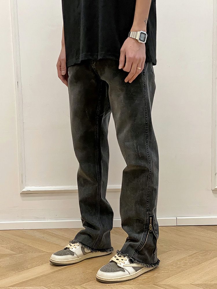 zipper utility skate hiphop faded jeans