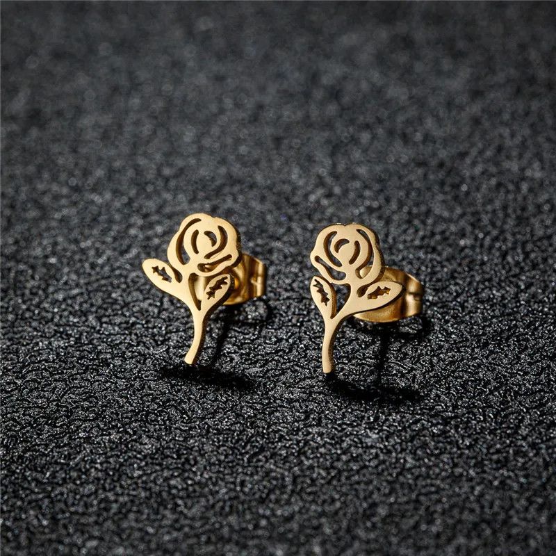Jewelry Romantic Rose Mini Stud Earrings Charm Earring Gift Size ONE SIZE - 1 Thumbnail