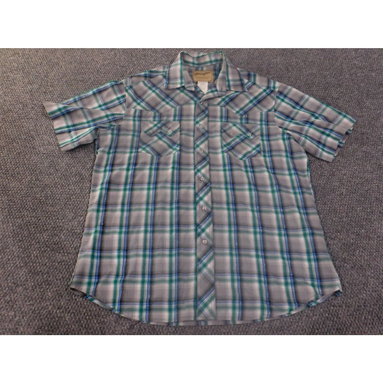 Wrangler Wrangler Shirt Mens Western Gray Plaid Pearl Snap Cowboy Button-Up Short Sleeve Cotton Knit Regular L Size US L / EU 52-54 / 3 - 4 Thumbnail