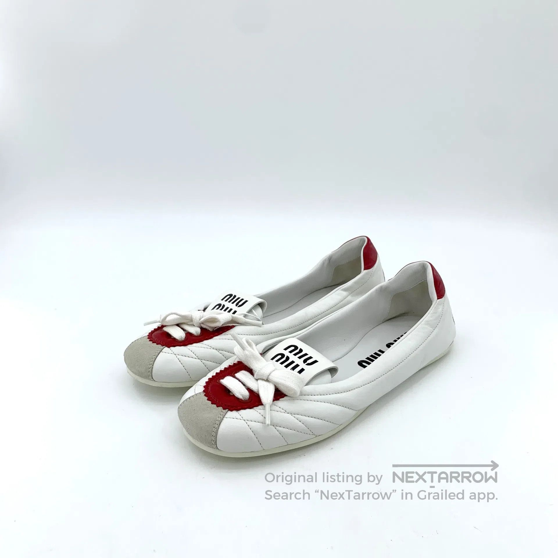 Miu Miu Miu Miu White lace-up bow casual flat shoes| Size US 6.5 / IT 36.5 - 1 Thumbnail