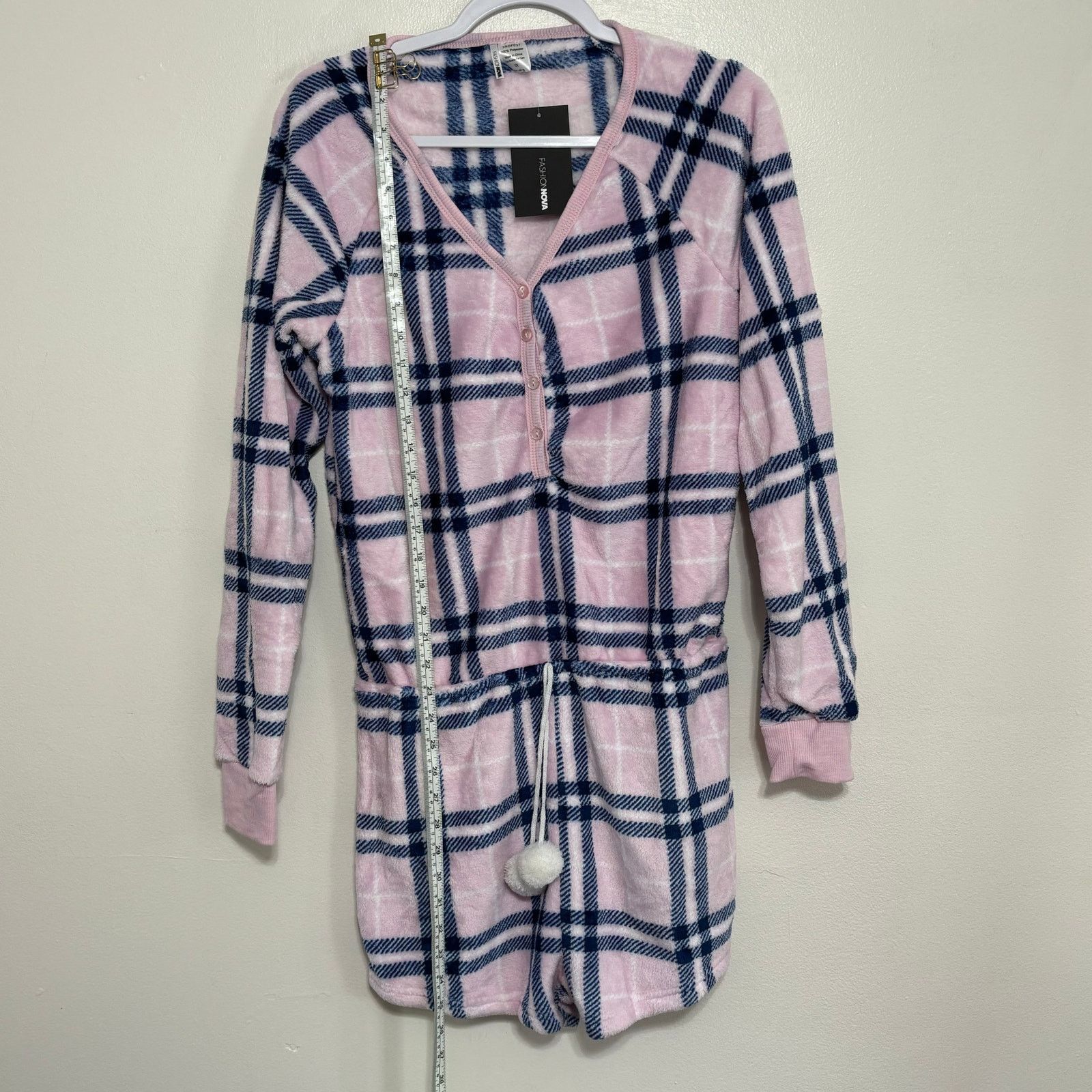 Fashion Nova Fashion Nova Pink Plaid Plush PJ Romper Size 1X NWT Size ONE SIZE - 4 Thumbnail