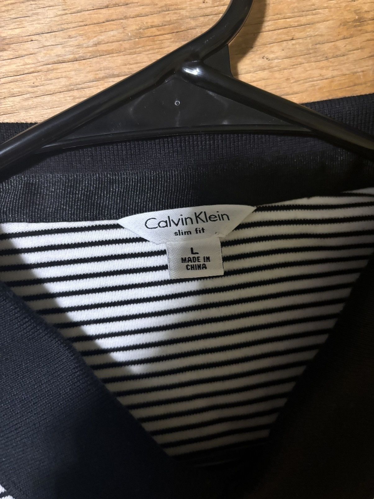 Calvin Klein CALVIN KLEIN Men's Large Black White Striped Polo Slim Fit Size US L / EU 52-54 / 3 - 3 Thumbnail