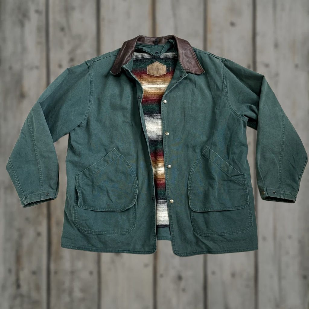 Vintage VINTAGE Woolrich Barn Chore Coat Jacket XL Green Wool Lined Leather Collar USA Men Overcoat 90s Hipster Outdoor Pockets Removable Lining Size US XL / EU 56 / 4 - 1 Thumbnail