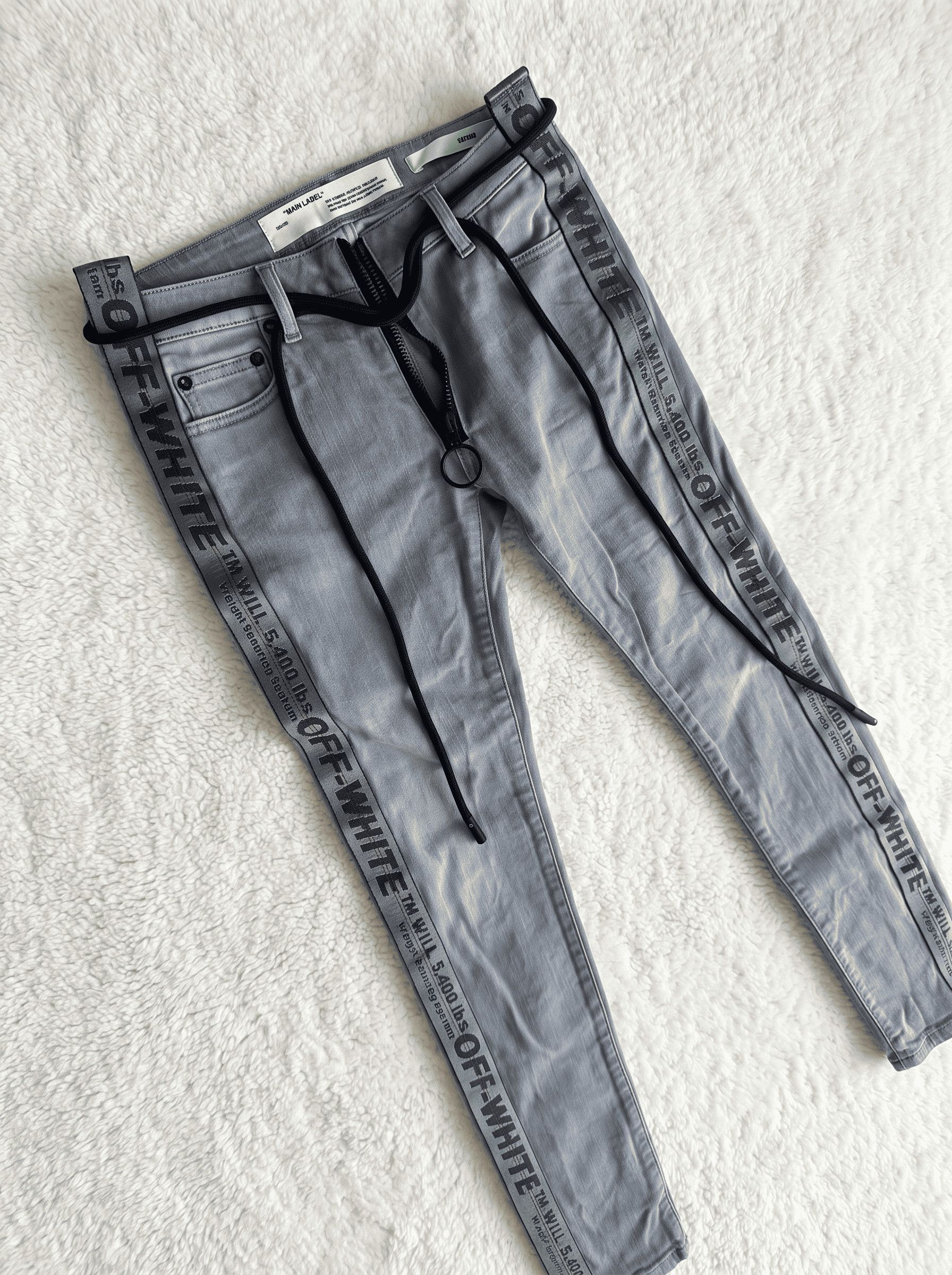 Off-White Off-White Diag Strap Skinny Denim Pants Grey Size 26 Size 26" / US 2 / IT 38 - 2 Thumbnail