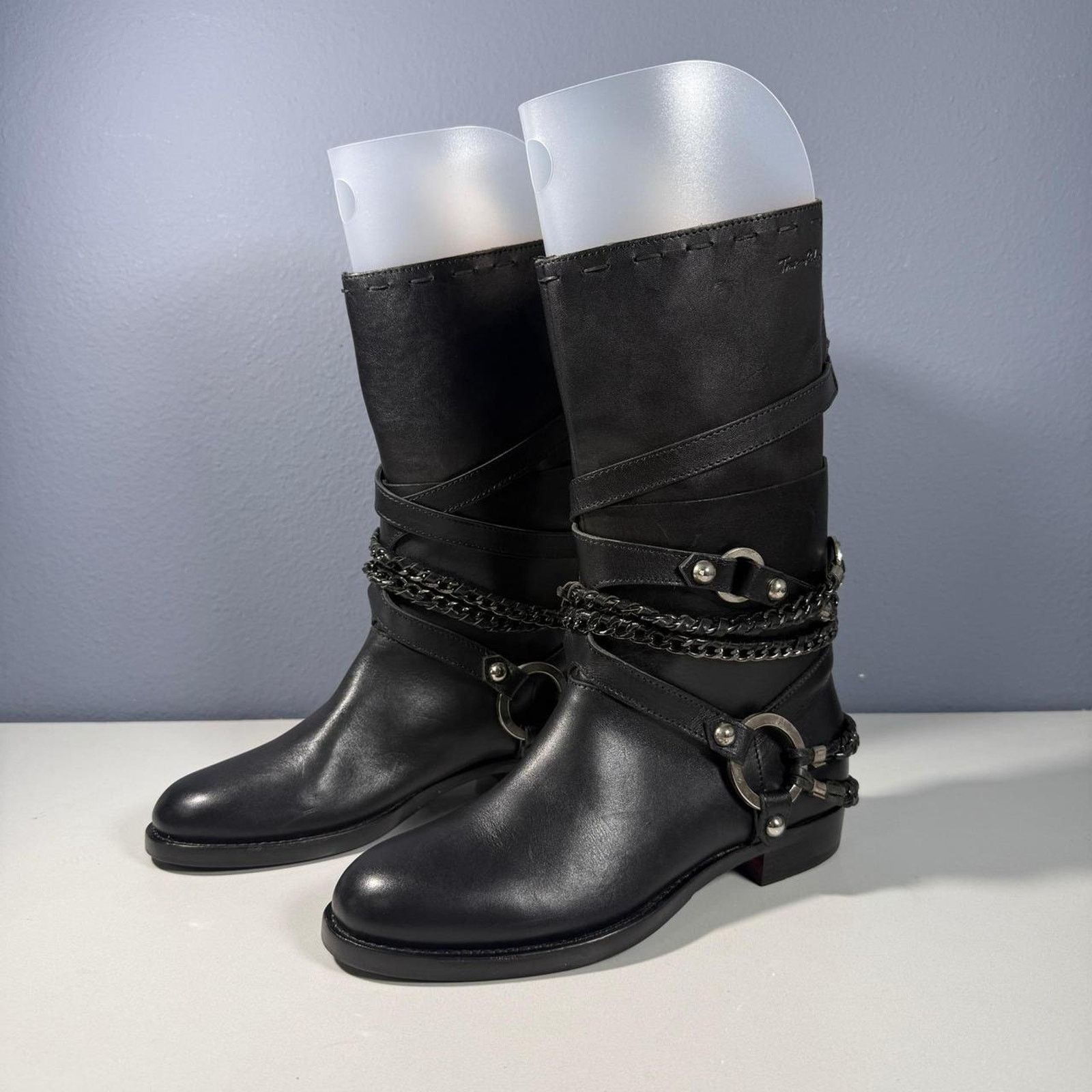 True Religion True Religion Black Leather Harness Chain Boots Size US 7.5 / IT 37.5 - 1 Thumbnail