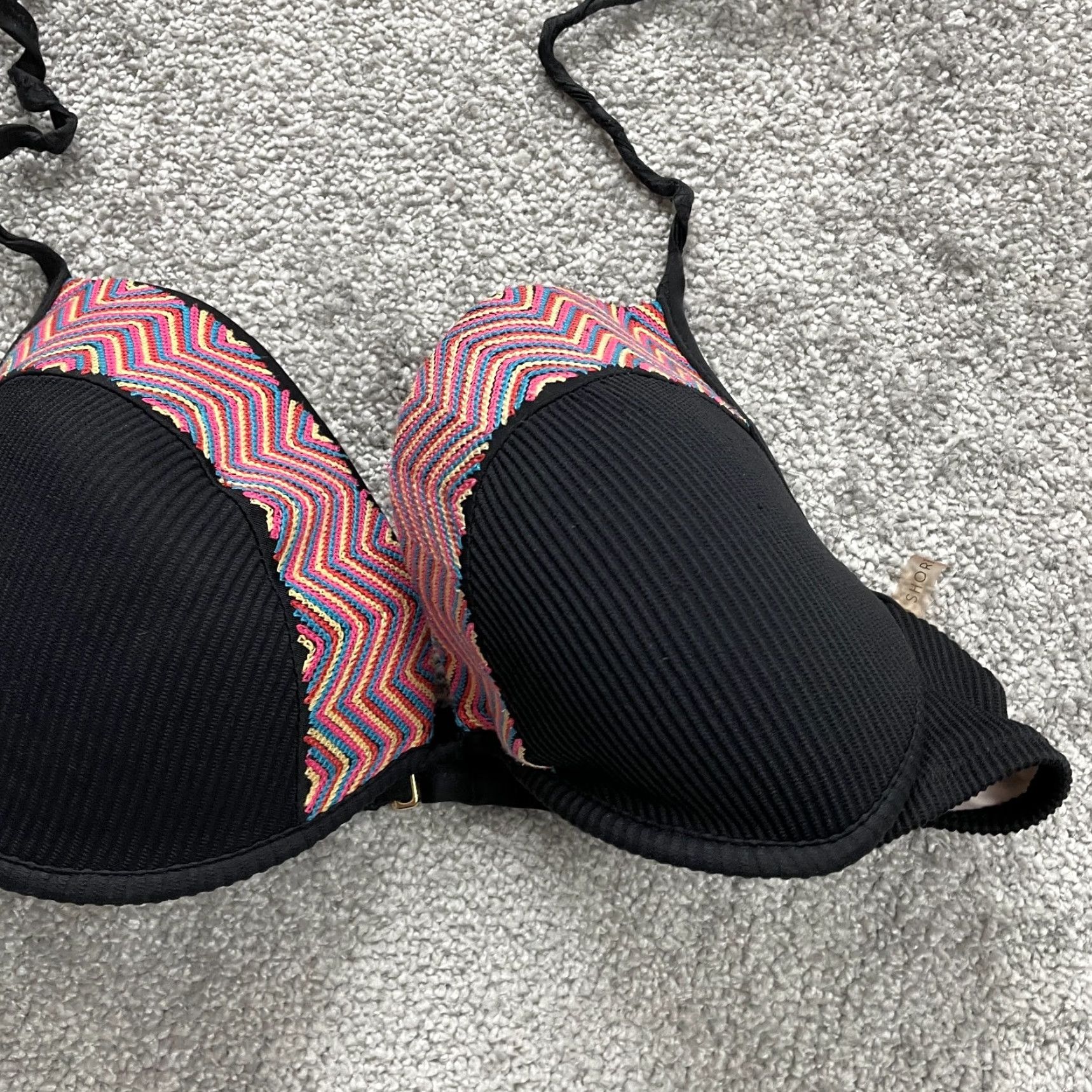 Vintage VINTAGE Shade & Shore Bikini Top Womens 38C Black Geometric Underwired Push Up Spaghetti Beach Size XS / US 0-2 / IT 36-38 - 4 Thumbnail