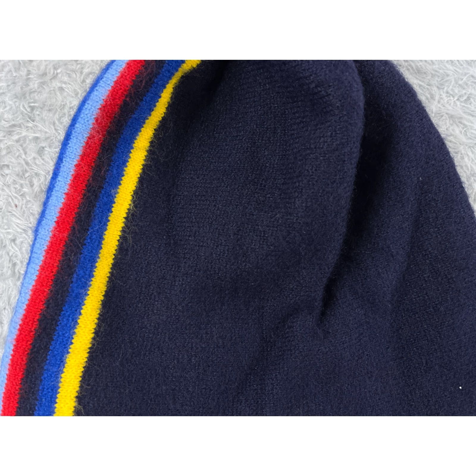 Vintage Beanie Toque Blue Red Yellow Stripe Knit Acrylic Blend Ski Pom Adult One Size Size ONE SIZE - 2 Thumbnail