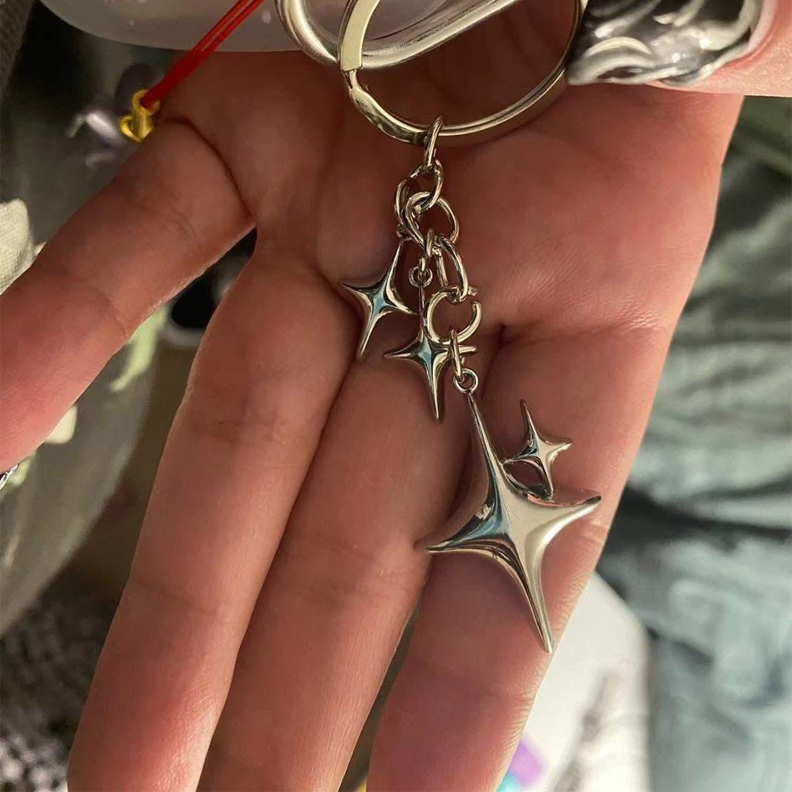 Other Silver Star Keychain Y2k Charm Star Moon Accessory alt opium Size ONE SIZE - 1 Thumbnail