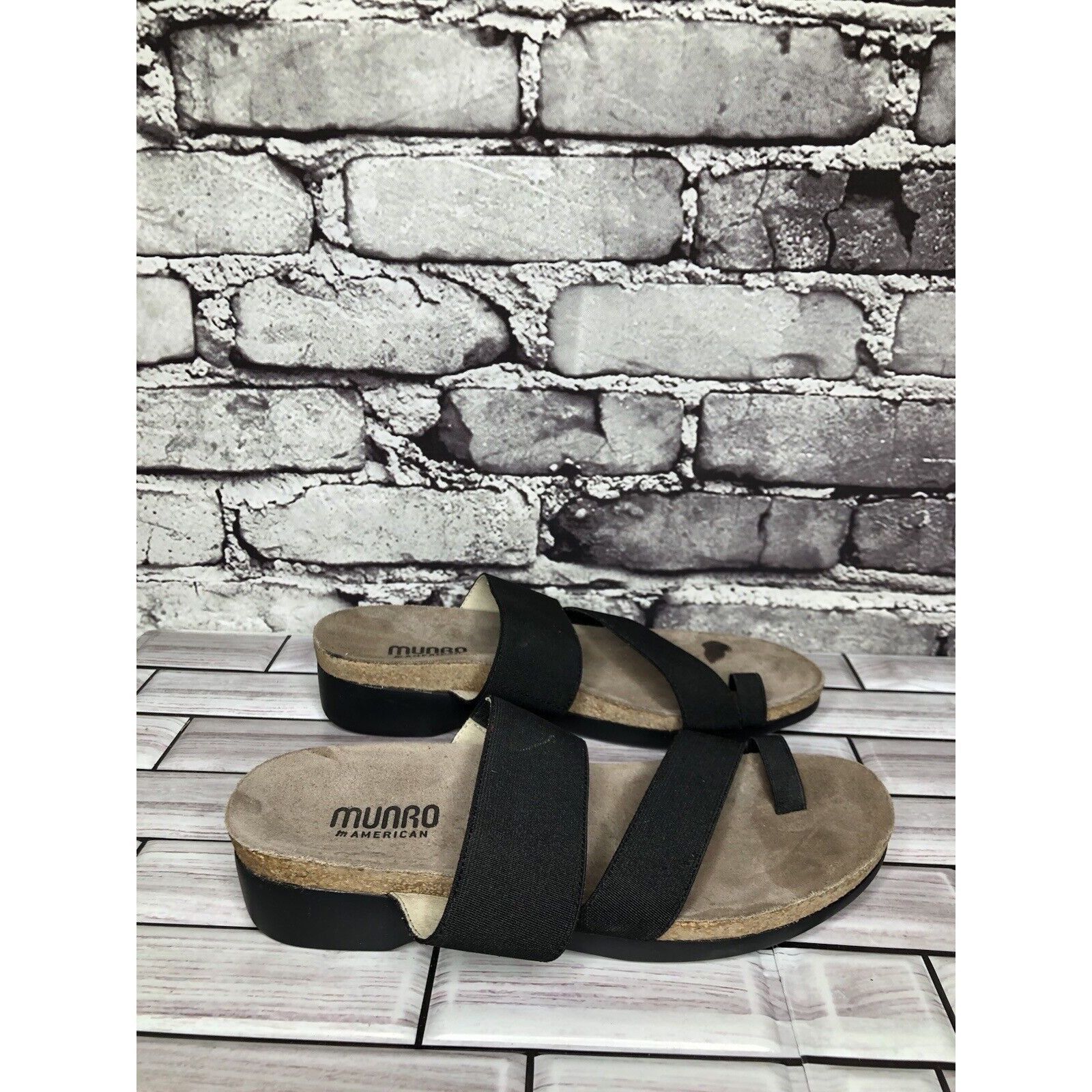 Other Munro American Black Textile Toe Slides Cork Wedge Sandals W Size US 6 / IT 36 - 1 Thumbnail