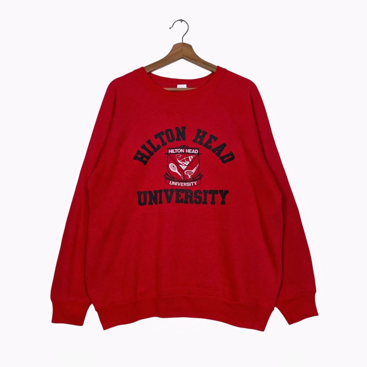 Vintage Vtg 80s Hilton Head University Crewneck Red Sweatshirt Size US L / EU 52-54 / 3 - 1 Thumbnail