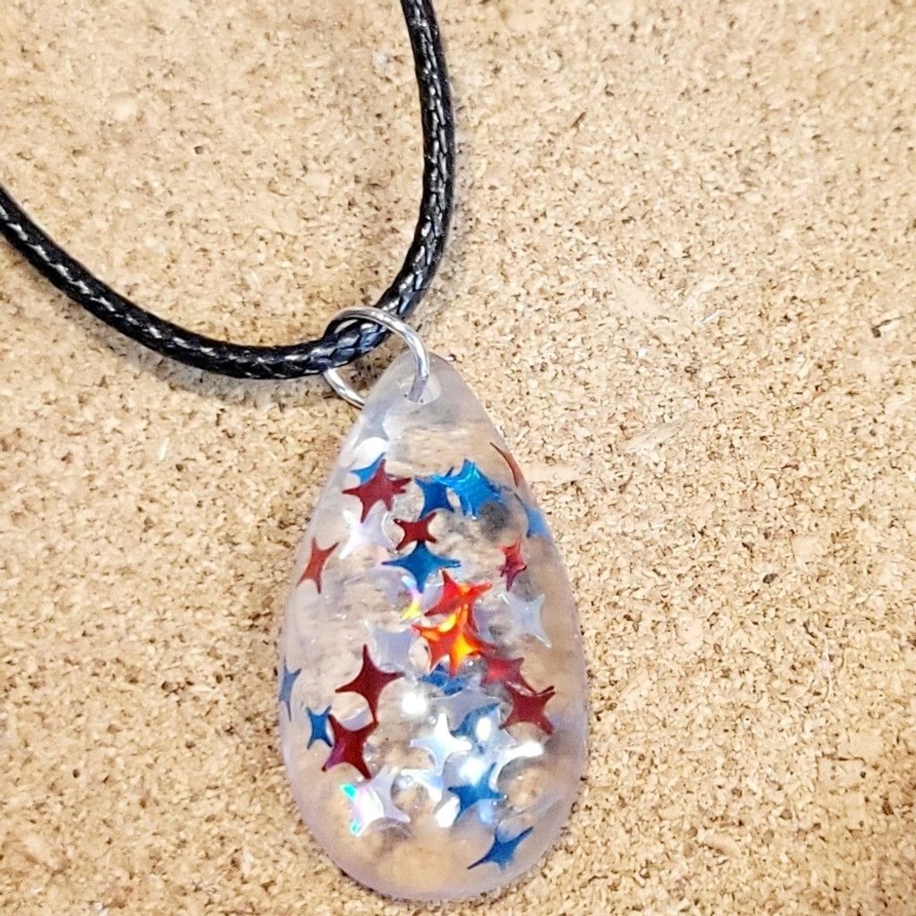 Handmade Starry Resin Teardrop Pendant Corded Necklace Size ONE SIZE - 1 Thumbnail
