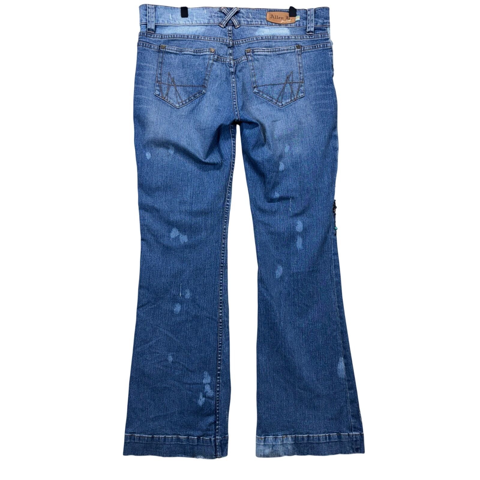The Unbranded Brand Allen B Embellished Bootcut Jeans Blue Beaded Flare W32 Size 32" / US 10 / IT 46 - 2 Thumbnail