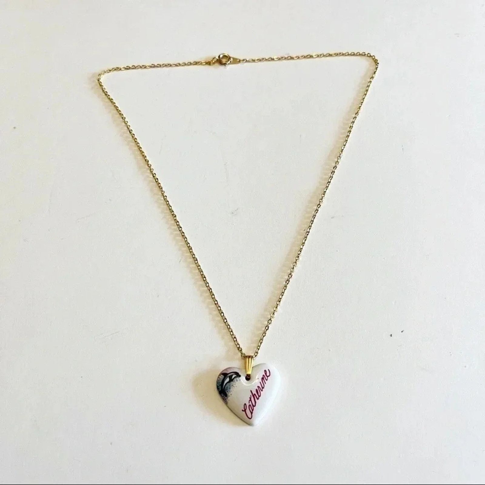 Other Name Necklace Catherine Dolphin Heart Ceramic Gold Tone Size ONE SIZE - 1 Thumbnail