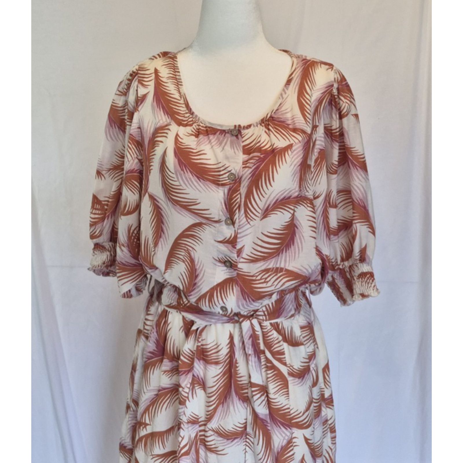 Anthropologie Anthropologie Orange & Pink Nicole Palm Shirtdress Medium Size M / US 6-8 / IT 42-44 - 4 Thumbnail