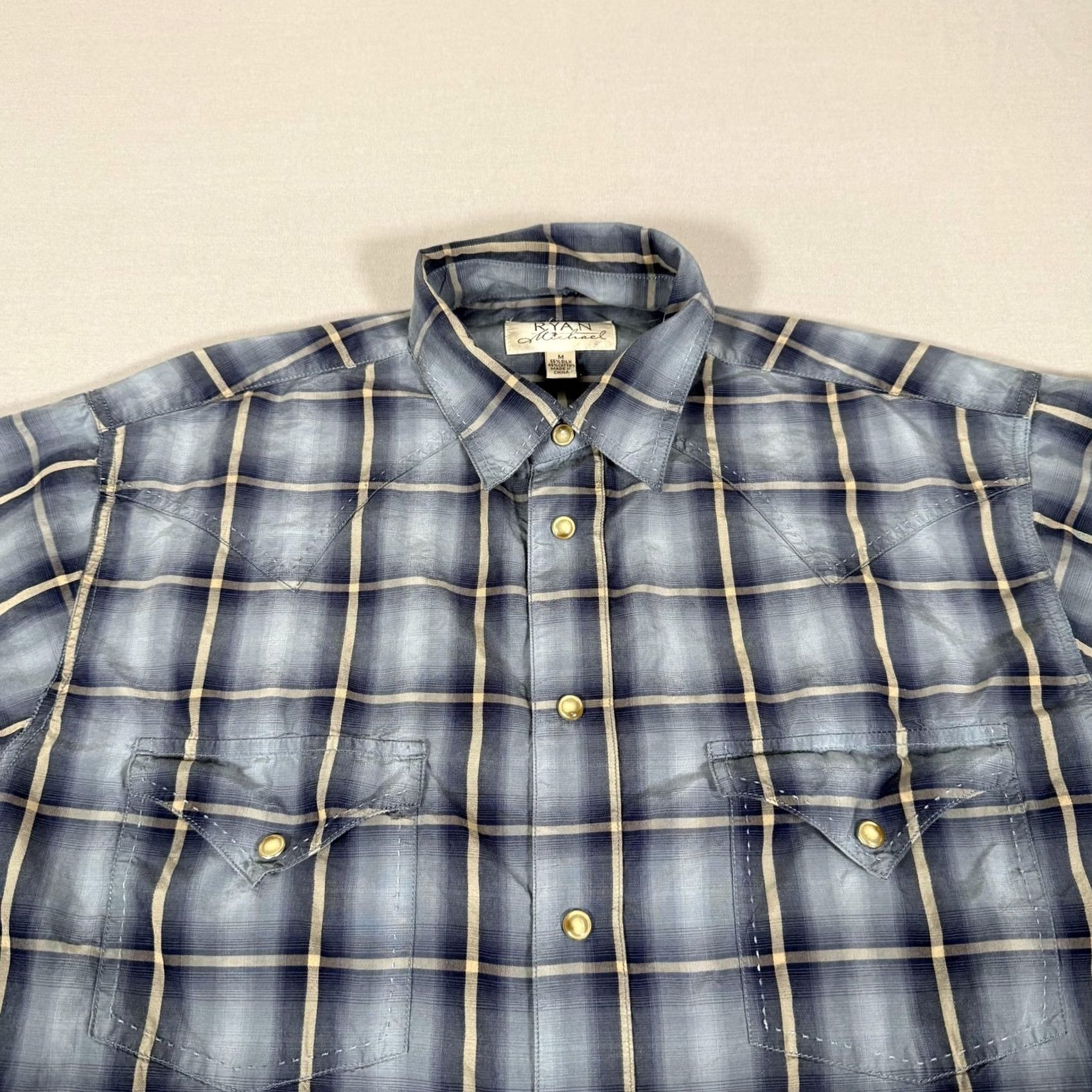 Vintage Ryan Michael Shirt Mens M Blue Plaid Western Pearl Snap Silk Cowboy Work Size US M / EU 48-50 / 2 - 2 Thumbnail