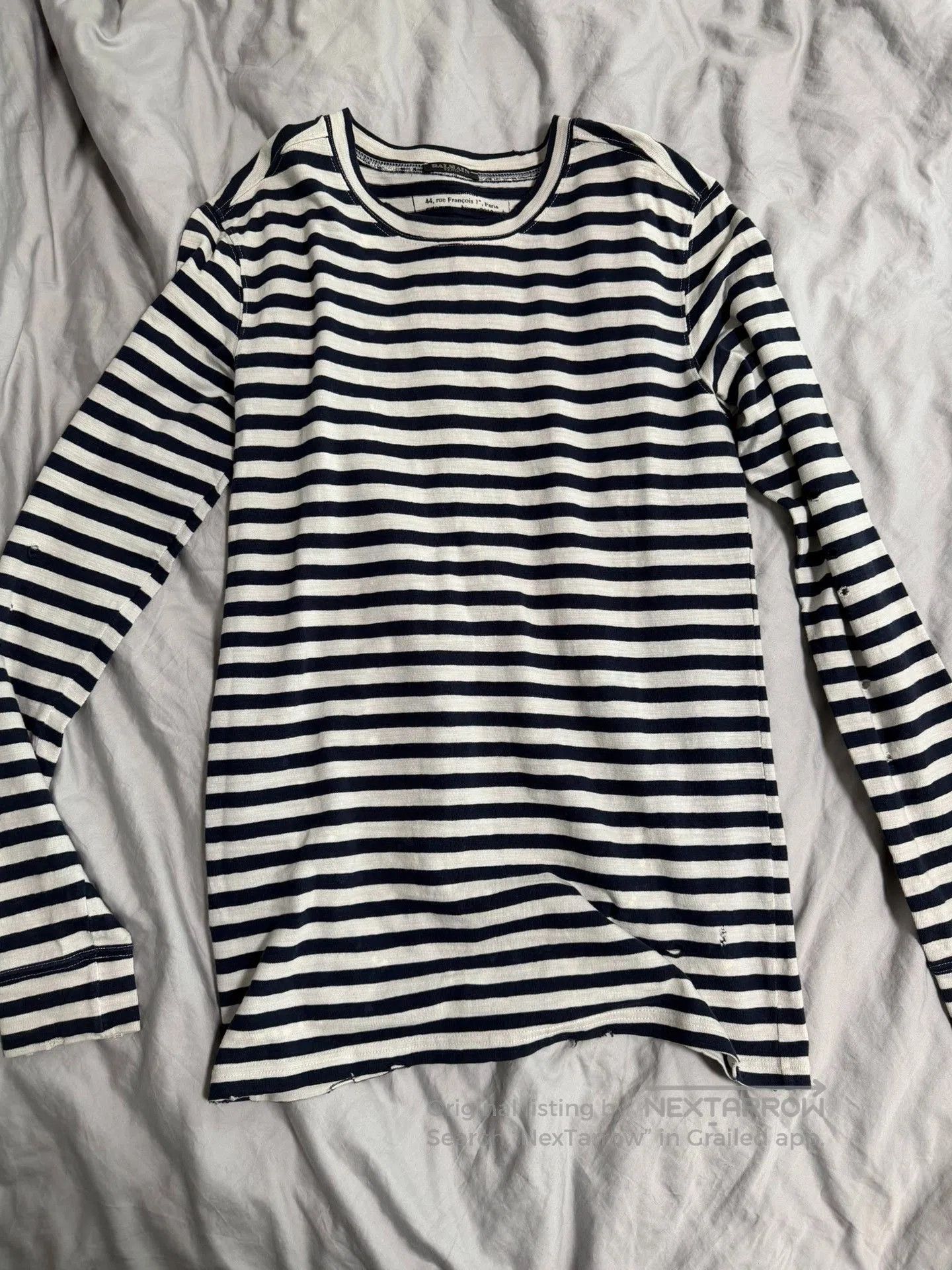 Balmain Balmain 10AW Navy Stripe Distressed LS T. Size US S / EU 44-46 / 1 - 1 Thumbnail
