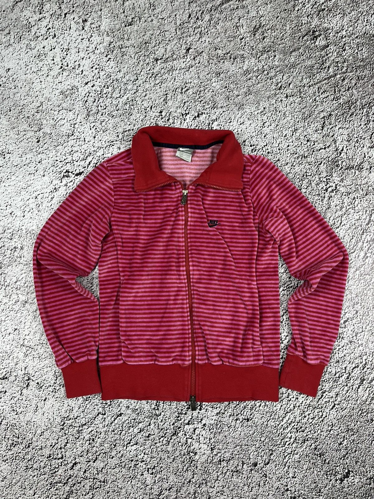 Nike VINTAGE Y2K Nike Velour Striped Zip Up wms Jacket size S Size S / US 4 / IT 40 - 1 Thumbnail
