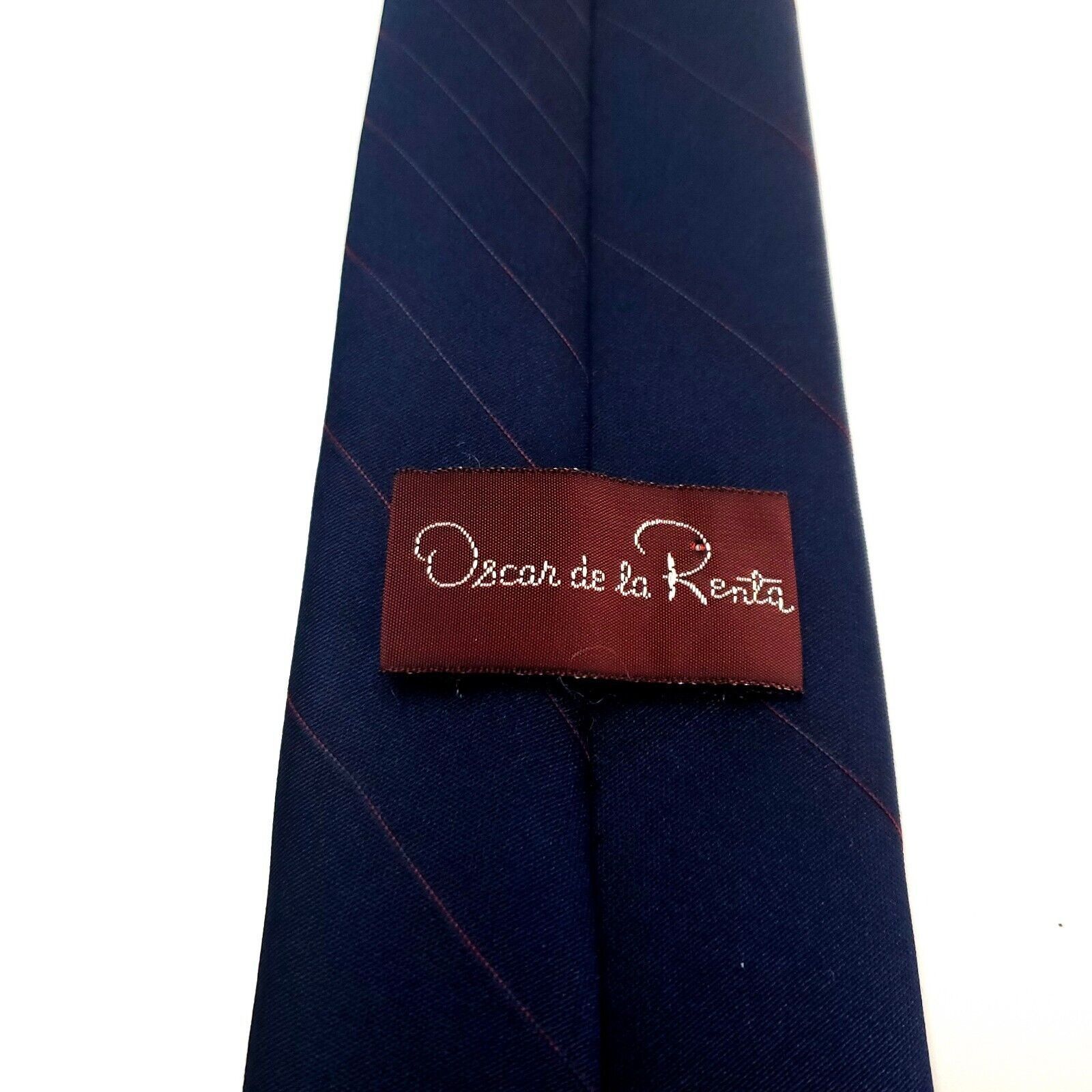 Oscar De La Renta Oscar De La Renta Polyester Tie Blue Striped Short Skinny Size ONE SIZE - 3 Thumbnail