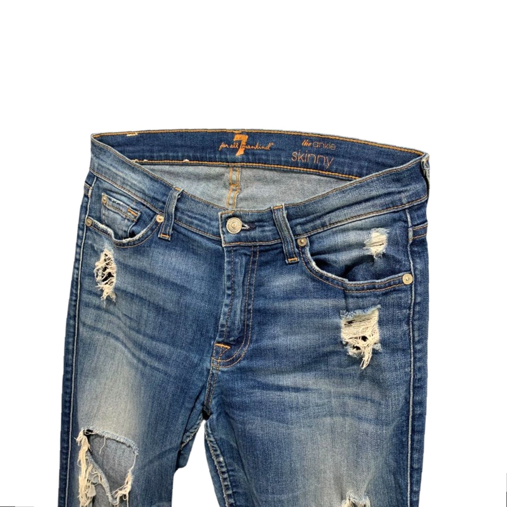 7 For All Mankind 7 For All Mankind Jeans Skinny Womens Size 25 Blue Distressed The Ankle Slim Fit Obvious Jeans Women Size 42" / US 20 - 3 Thumbnail
