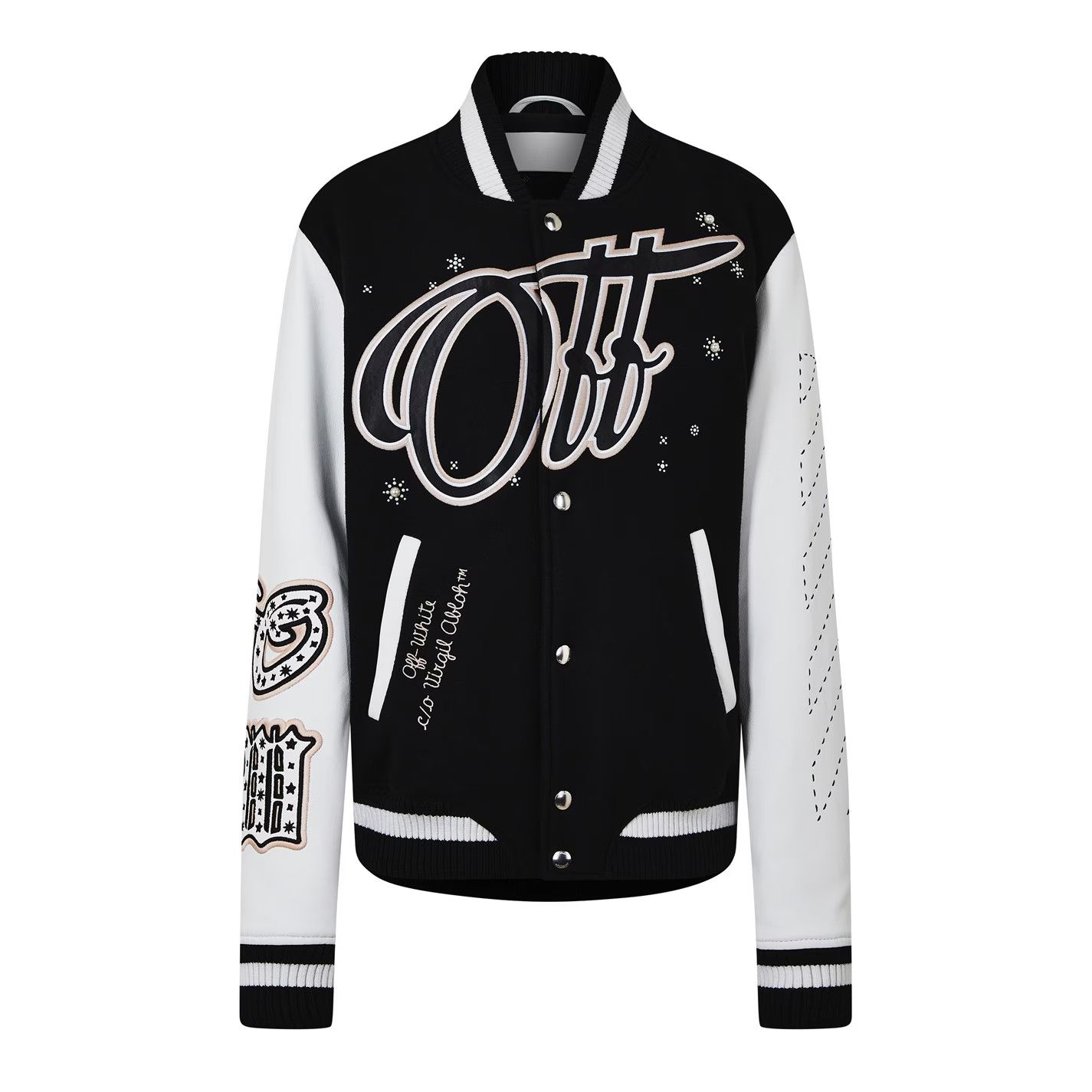 Off-White o1g2r1mq0125 Bomber Jacket in Black & White Size S / US 4 / IT 40 - 1 Thumbnail