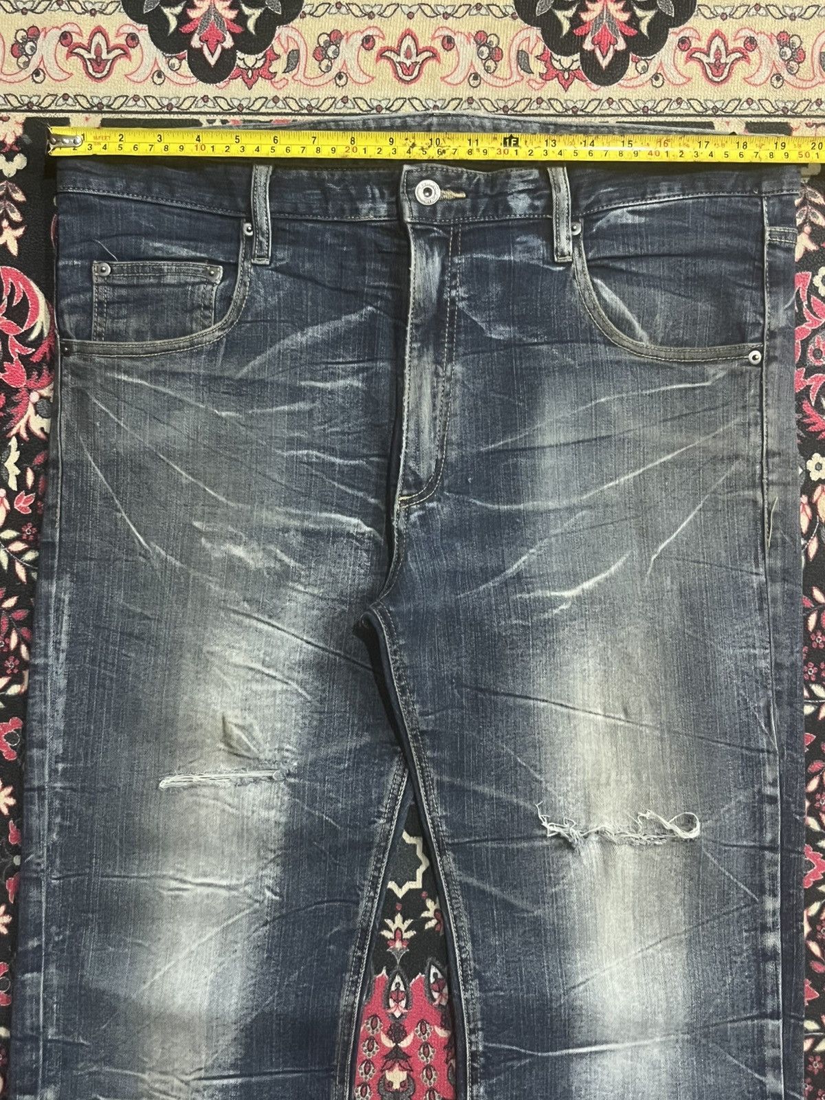 Japanese Brand Vintage Japanese Brand Blue Cracked Washed Ripped Jeans Size US 36 / EU 52 - 10 Thumbnail