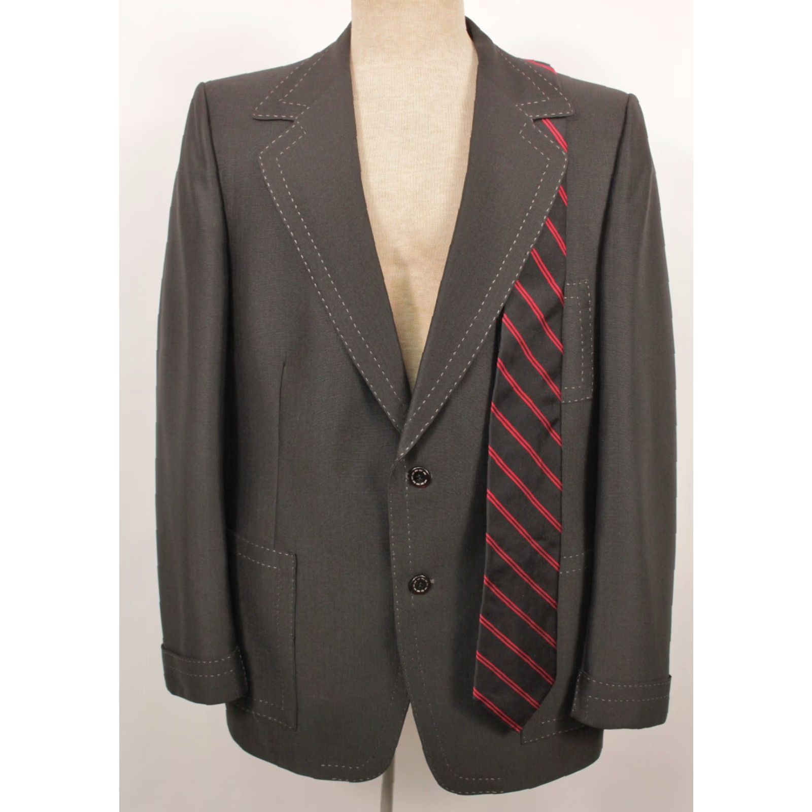 Vintage VINTAGE Mens VTG 70s 2 PC Black Polyester Leisure Suit W Tie Sz M 1970s Disco Size 40R - 4 Thumbnail