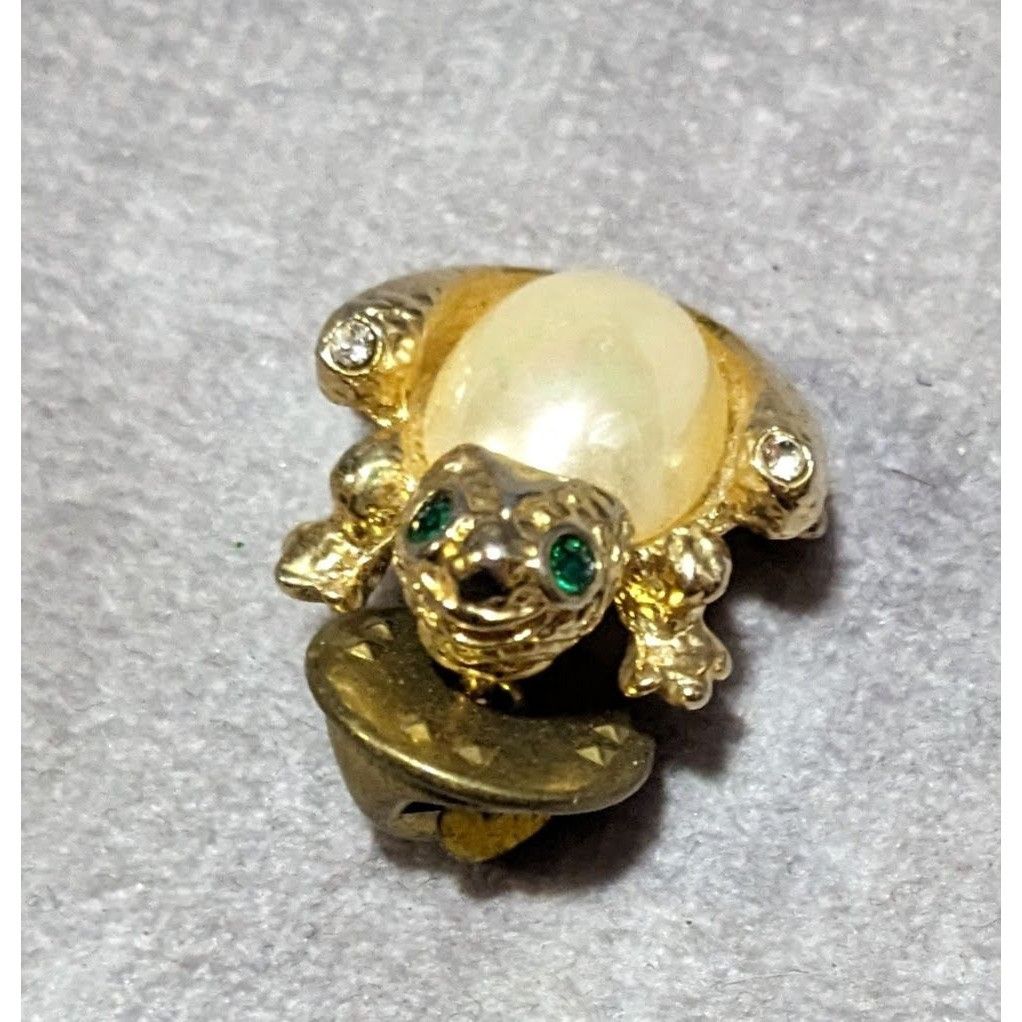 Other Vintage Gold Tone Faux Pearl Frog Lapel Pin Size ONE SIZE - 6 Thumbnail