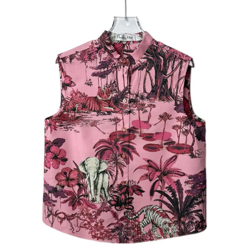 Dior Dior Pink Cotton Blend Sleeveless T-Shirt 0089 Size L / US 10 / IT 46 - 1 Thumbnail