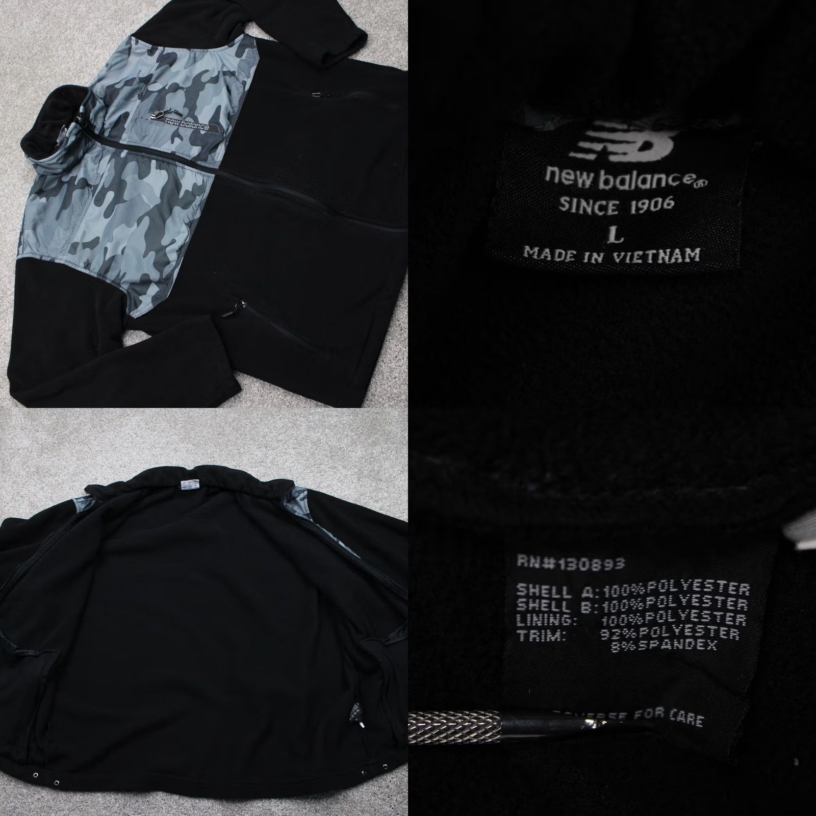 New Balance New Balance Sweatshirt Mens Large Black/Camo Full Zip L/S Polyester Fleece Size US L / EU 52-54 / 3 - 8 Thumbnail