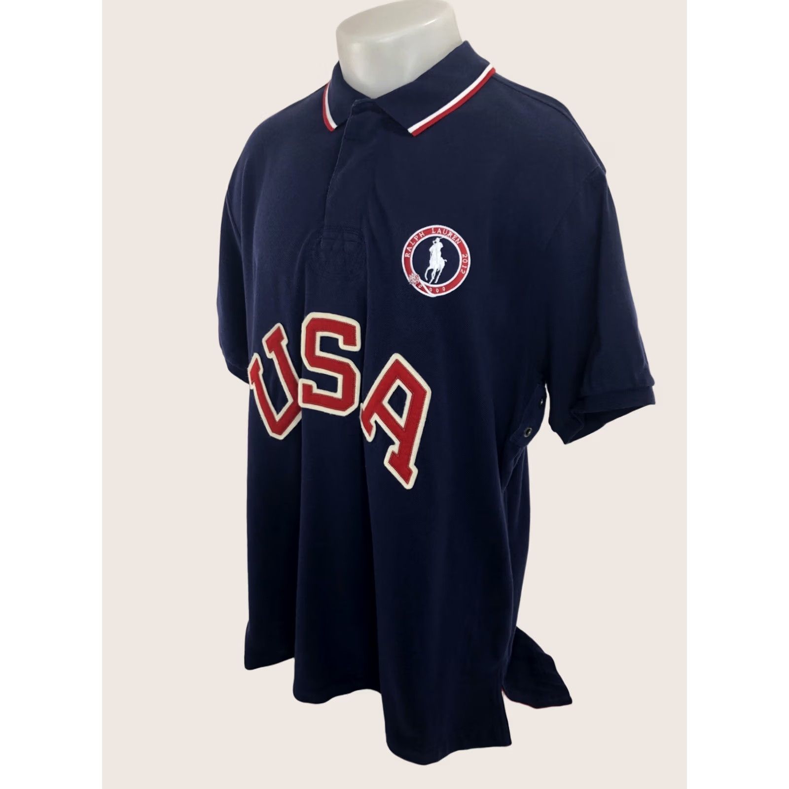 Polo Ralph Lauren POLO / RALPH LAUREN 2012 OLYMPICS USA Embroidered XXL Custom Fit Polo Shirt Mens Short Sleeve Blue 2XL Size US XXL / EU 58 / 5 - 1 Thumbnail