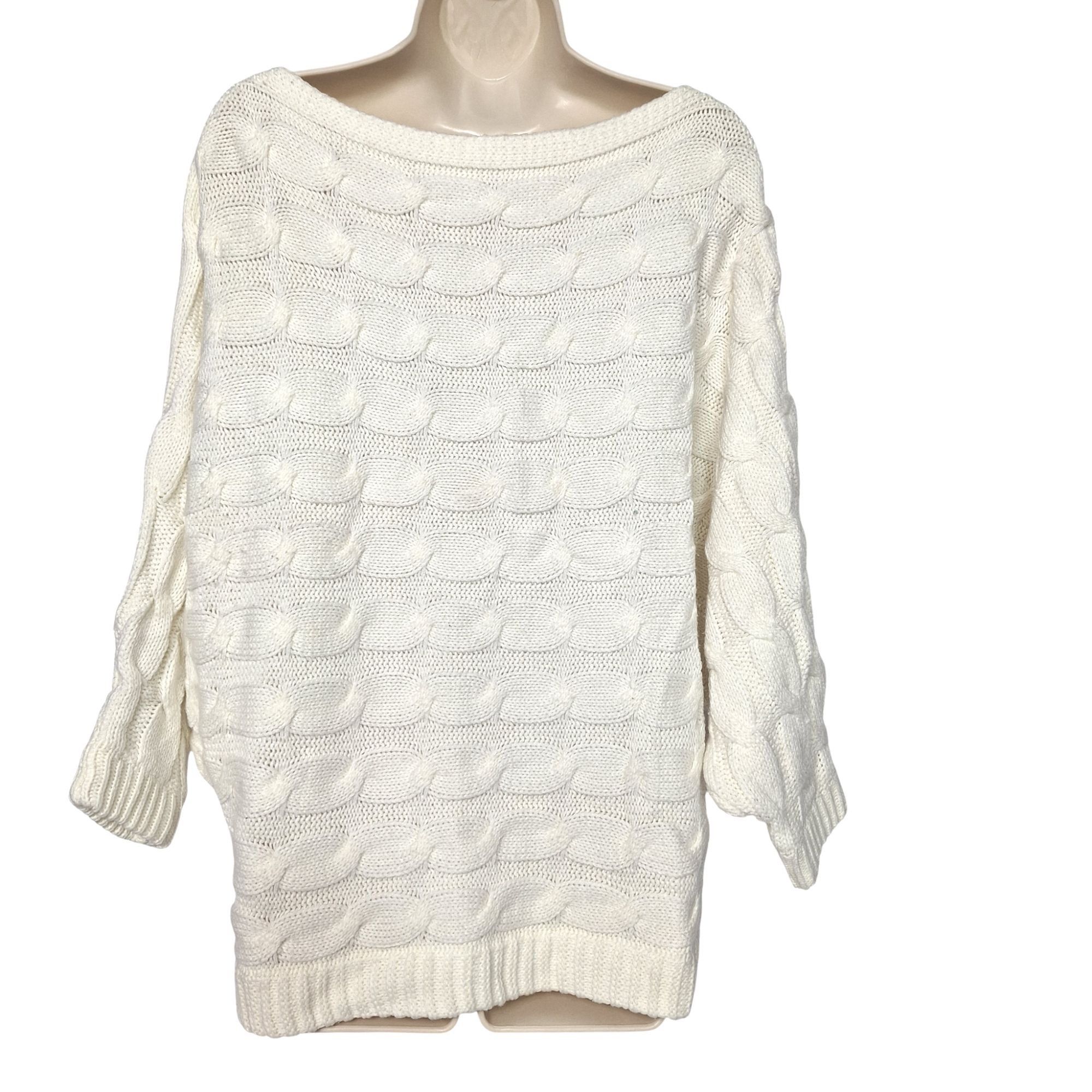 Other Cream Cable Knit Oversized Sweater Batwing Sleeve Cozy Chunk Size ONE SIZE - 3 Thumbnail