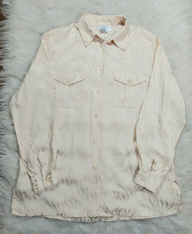 100% silk shirt ecru cream luxury soft 80s 90s vintage