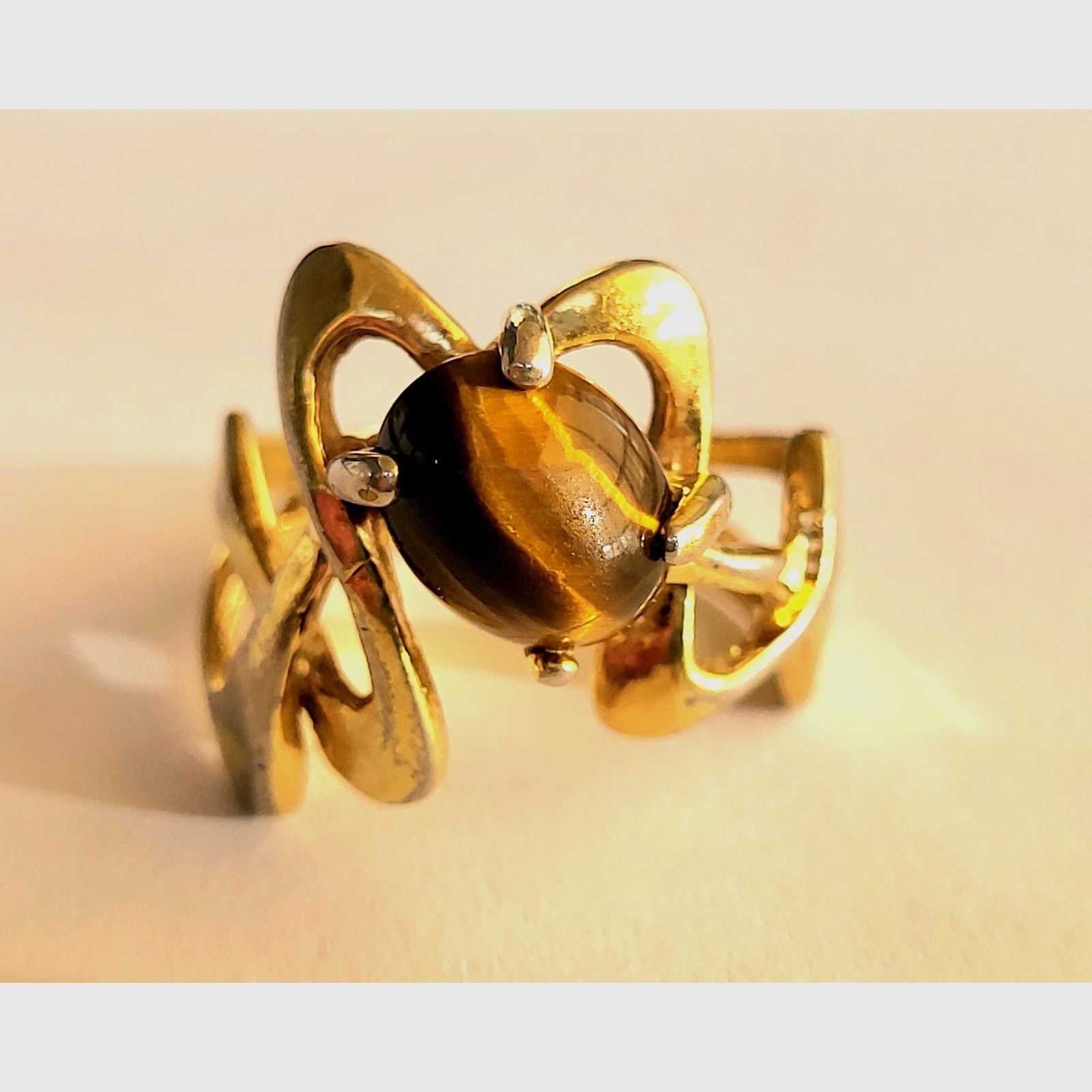 & Other Stories VTG Uncas Tiger Eye Gold Ring 18K HGE Modern Sz 6 Estate Size ONE SIZE - 6 Thumbnail