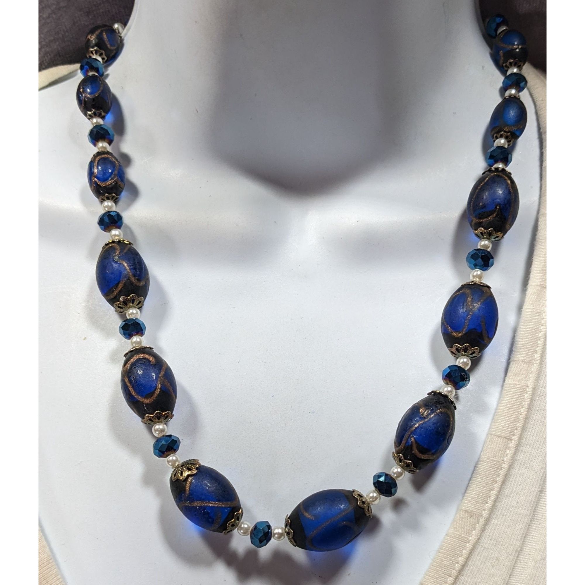 Other Regal Handmade Blue Glass And Faux Pearl Beaded Necklace Size ONE SIZE - 2 Thumbnail