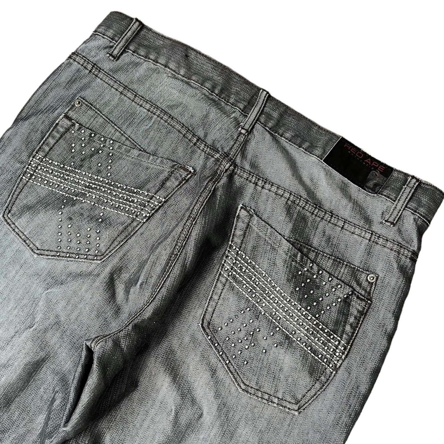 Vintage Cyber Y2K Gray 00s Jeans Stuudded Pocket Red Ape Size US 38 / EU 54 - 4 Thumbnail