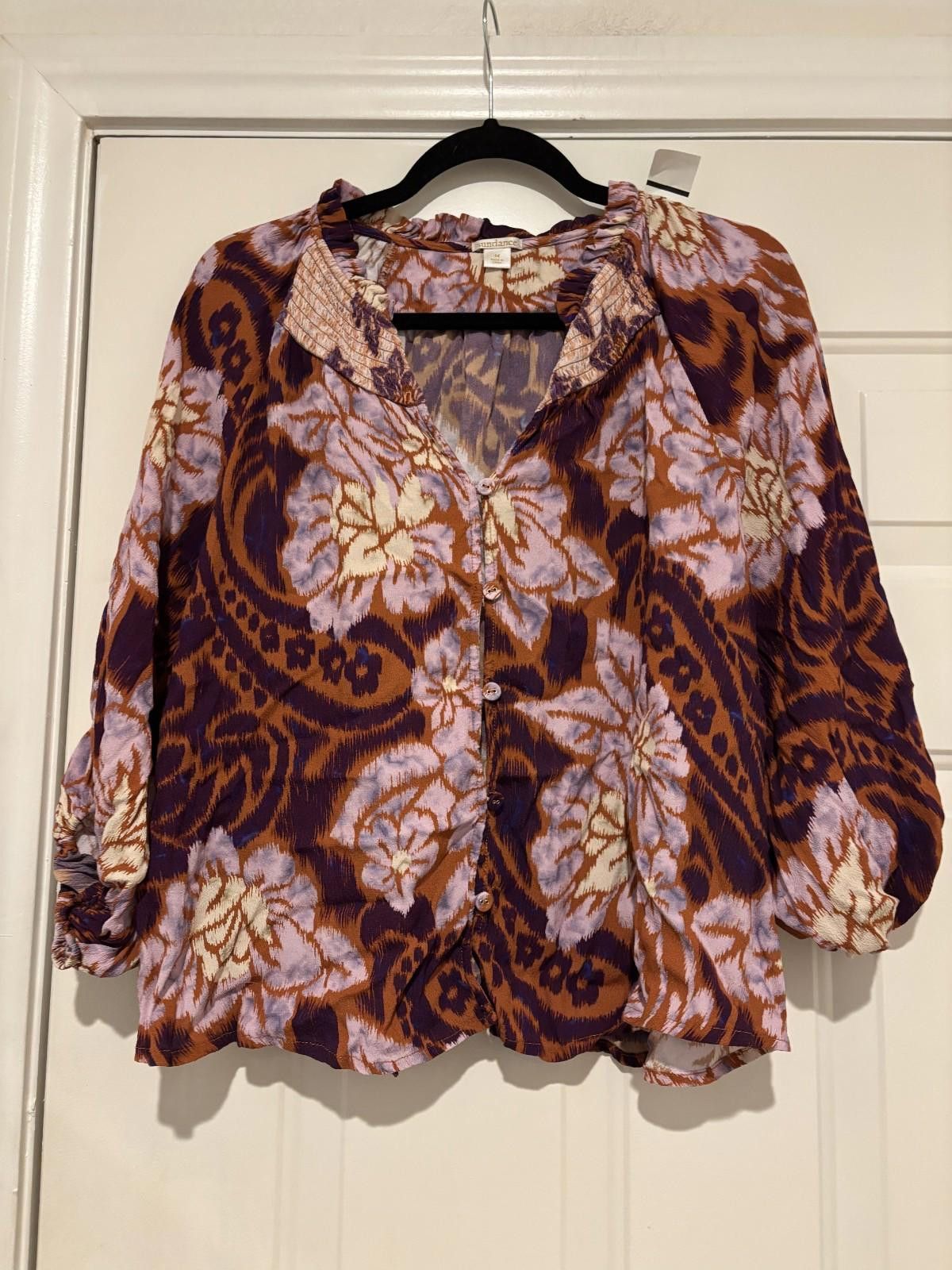 Sundae School Womens sz M purple boho floral Sundance blouse #555 Size M / US 6-8 / IT 42-44 - 1 Thumbnail