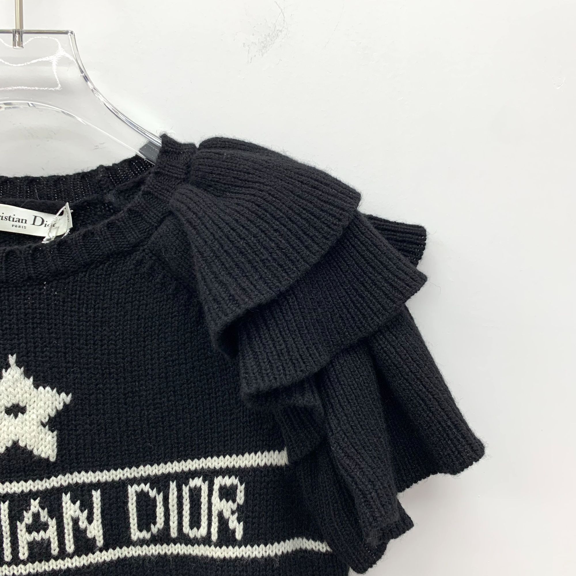 Dior Christian Dior Black Cashmere Ruffled Short-Sleeve Sweater 3 Size XS / US 0-2 / IT 36-38 - 7 Thumbnail