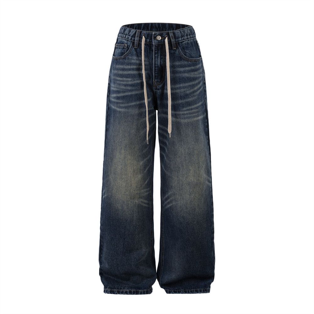 Jean Vintage men's casual drawstring distressed washed jeans Size US 32 / EU 48 - 1 Thumbnail