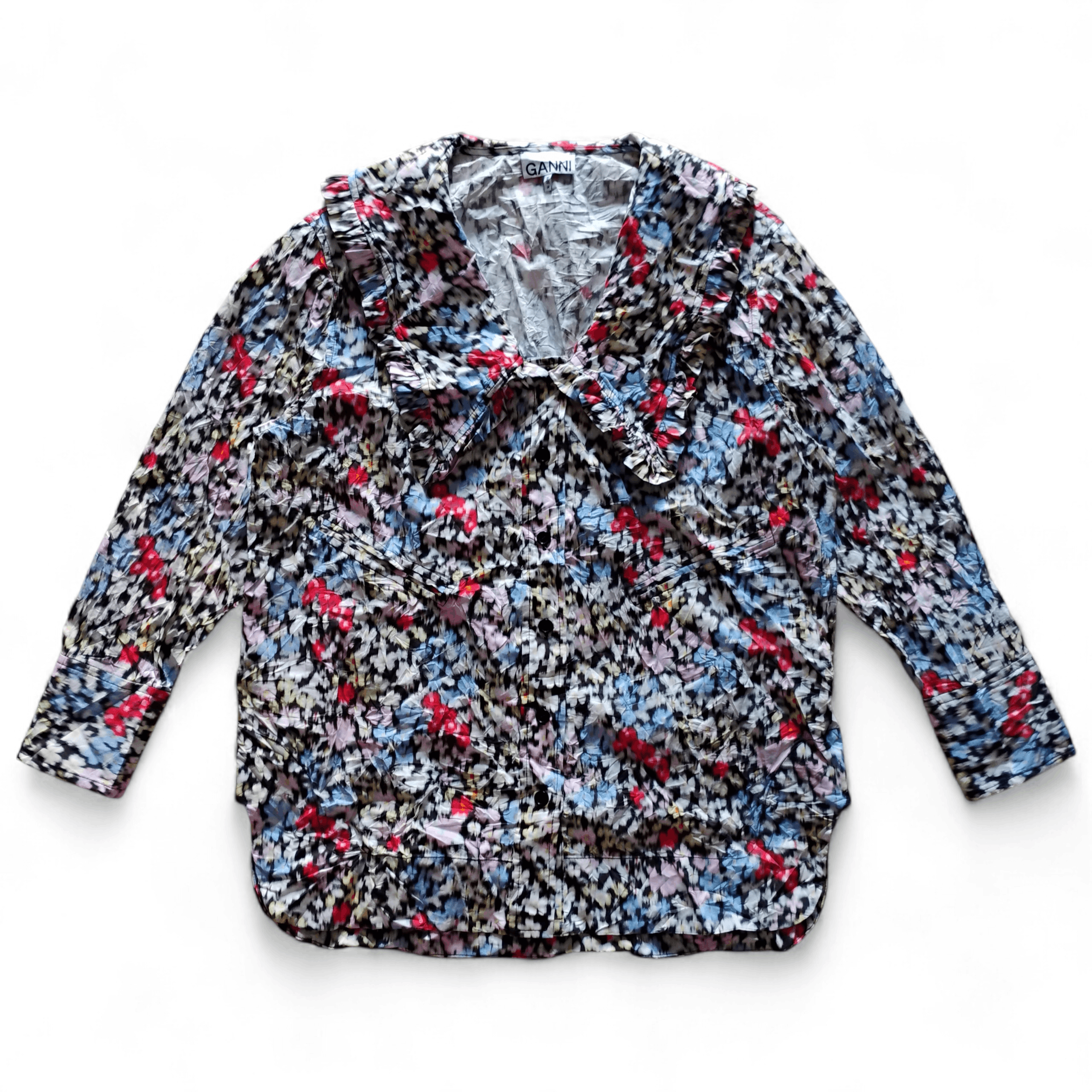 Ganni Floral Crinkle Collar Blouse