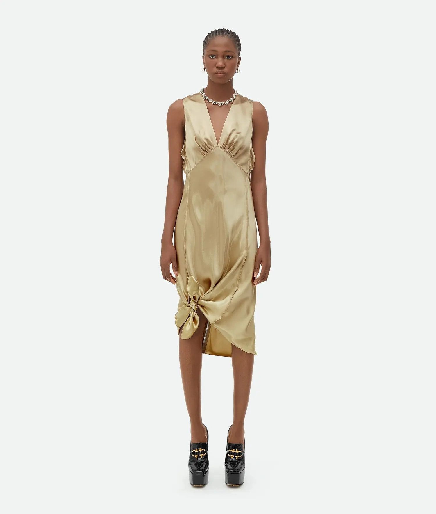 Bottega Veneta o1n1vont0325 Fluid Shine Washed Viscose Satin Dress Sesame Size XS / US 0-2 / IT 36-38 - 4 Thumbnail
