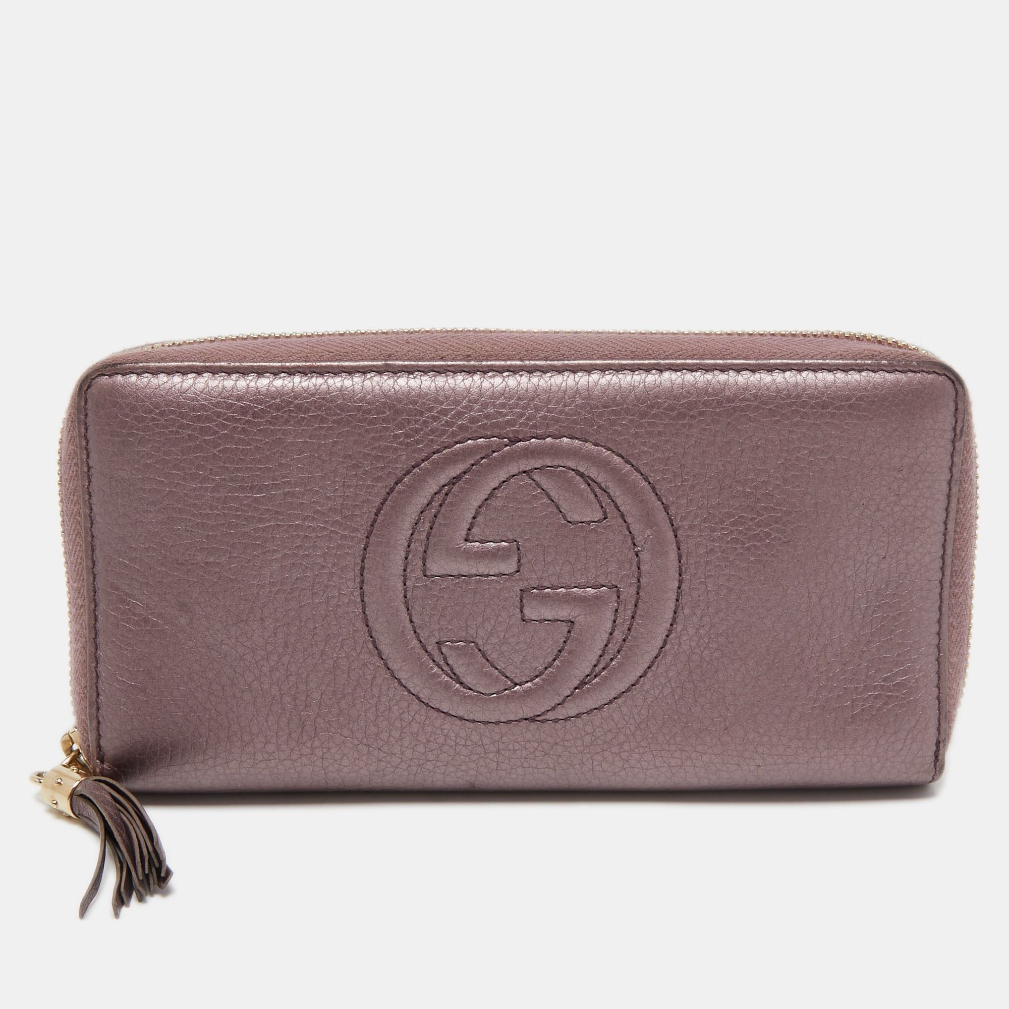 image of Gucci Purple Leather Soho Continental Wallet in Black, Women's