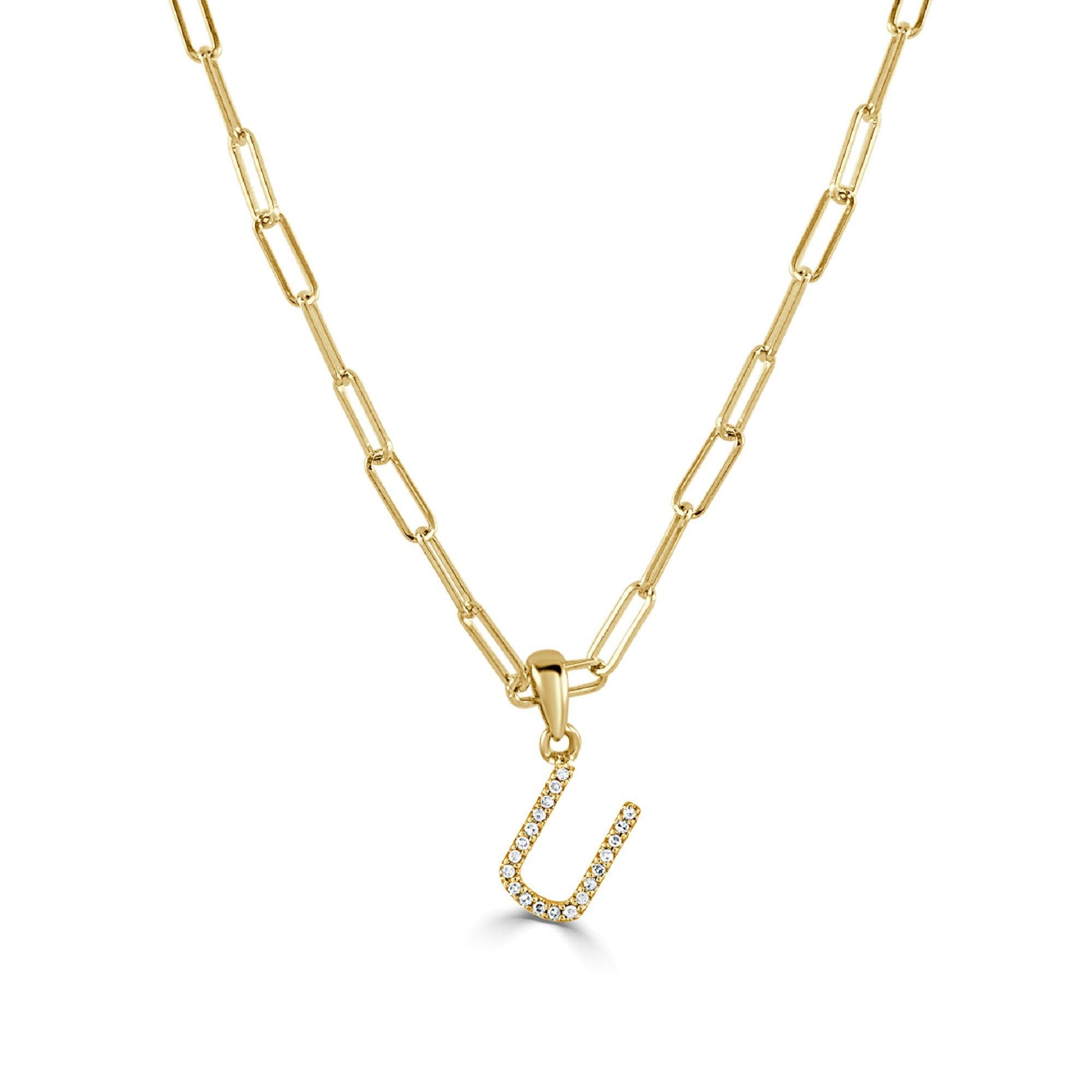 image of Tiffany Co 14K Yellow Gold & Diamond Paperclip Initial "u" Necklace, Women's