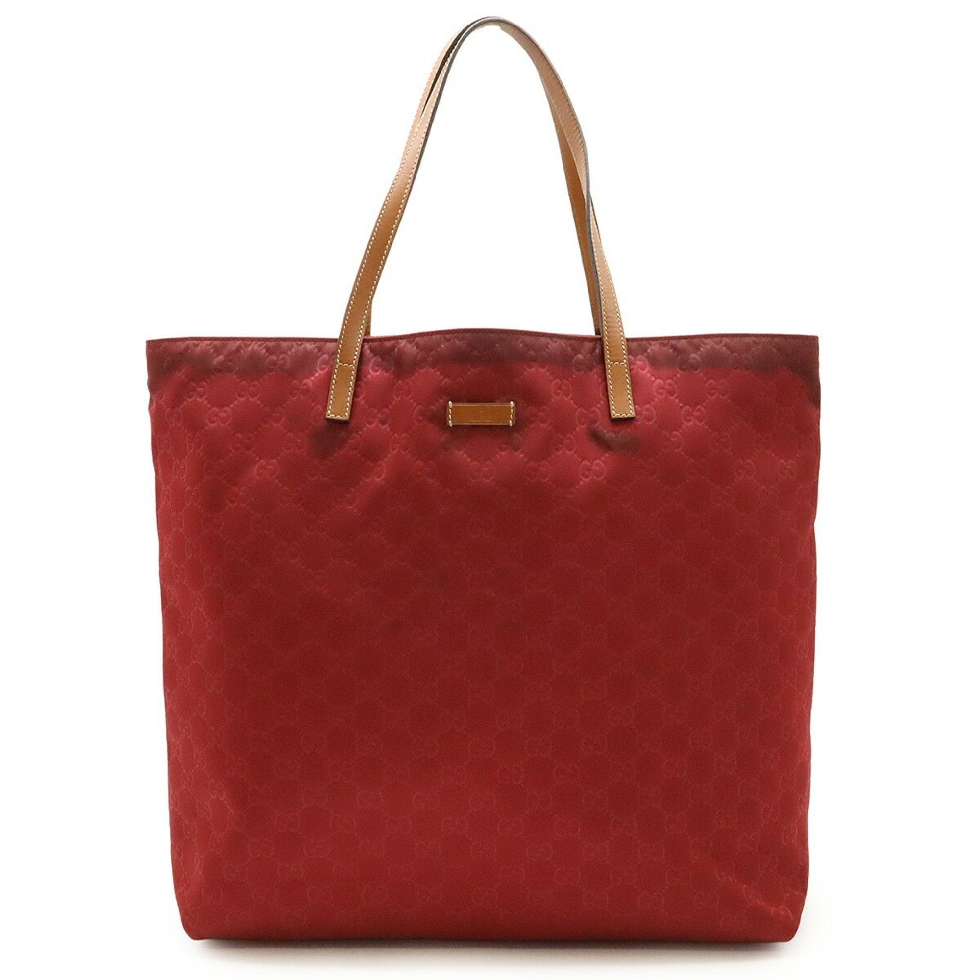 Gucci GG Nylon Tote Bag Shoulder Leather Red 295252, Women's