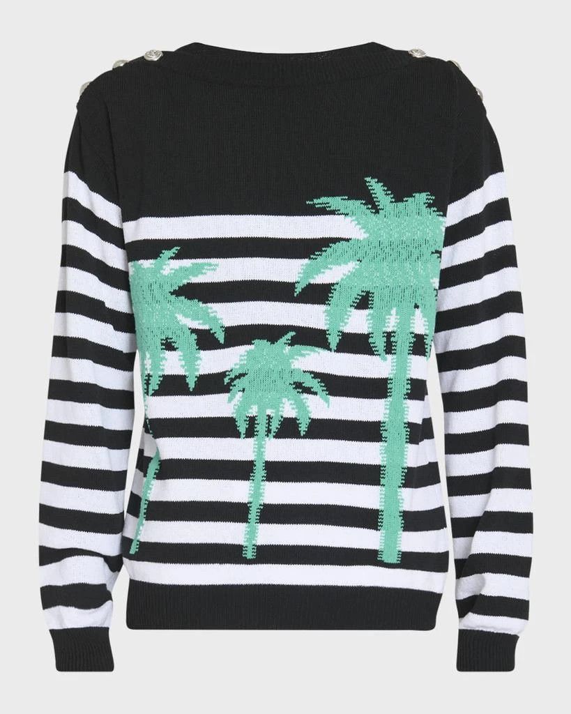 Balmain o1mt1gz0126 Palm Mariniere Boatneck Sweater in Black/White Size US XL / EU 56 / 4 - 1 Thumbnail