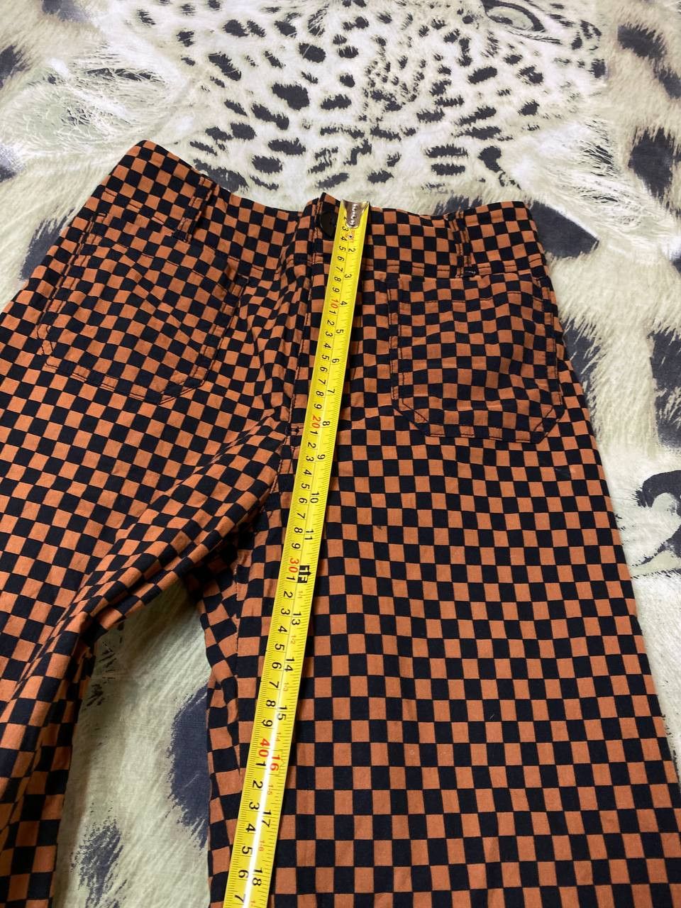 Japanese Brand Anthropologie Maeve Orange/Black Check Flared Baggy Pants Size US 26 / EU 42 - 13 Thumbnail