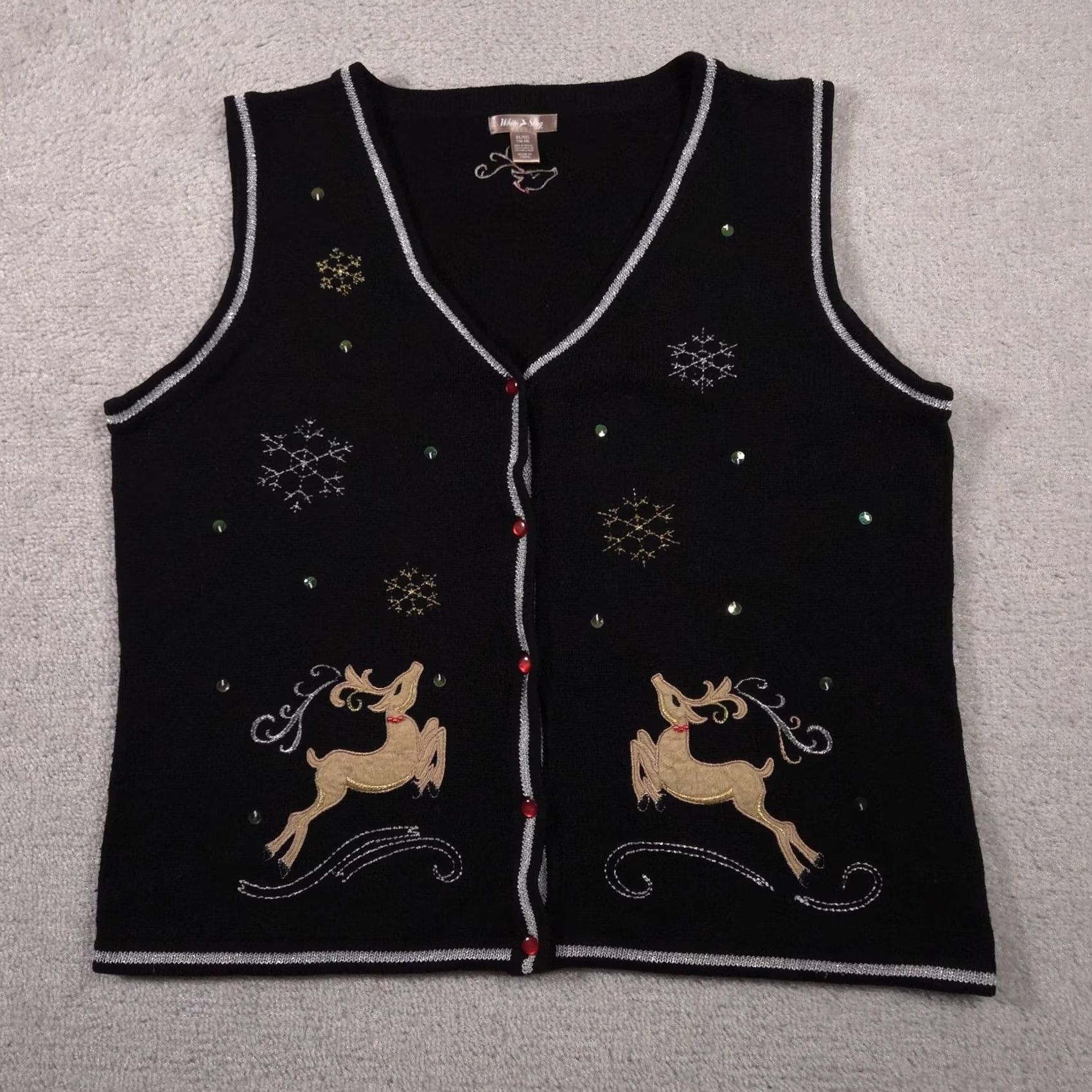 Vintage VINTAGE White Stag Sweater Vest Womens XL Black Christmas Reindeer Sequin Button V Neck Size XL / US 12-14 / IT 48-50 - 2 Thumbnail