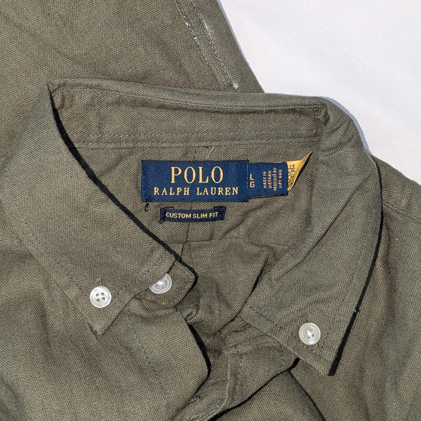 Polo Ralph Lauren Polo Ralph Lauren Custom Slim Fit Linen Shirt L Olive Green Size US L / EU 52-54 / 3 - 7 Thumbnail