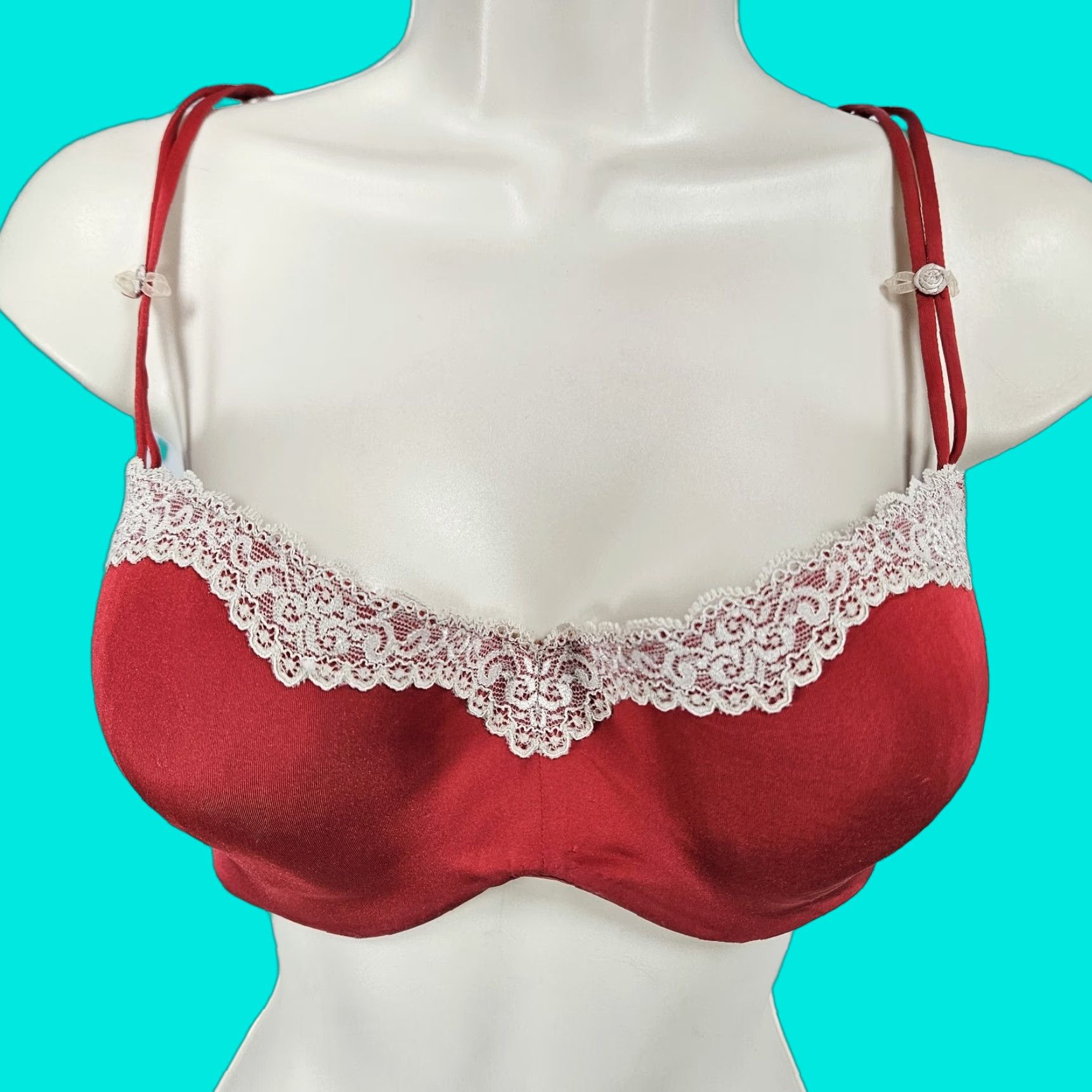 Vintage b.tempt'd Bra Red Full Coverage Underwire Lined 36D Hook & Eye Adjustable Strap T-Shirt Cup D Womens Size ONE SIZE - 1 Thumbnail