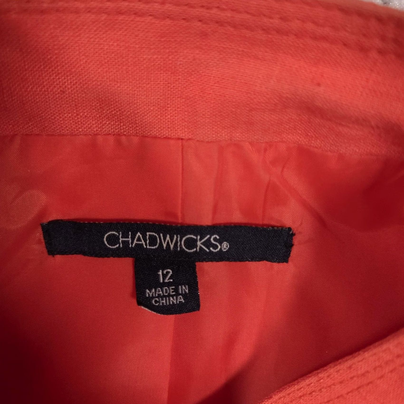 Vintage Chadwicks Jacket Women's 12 Orange Linen Cotton Stand Collar Button Front Pockets Size XL / US 12-14 / IT 48-50 - 6 Thumbnail